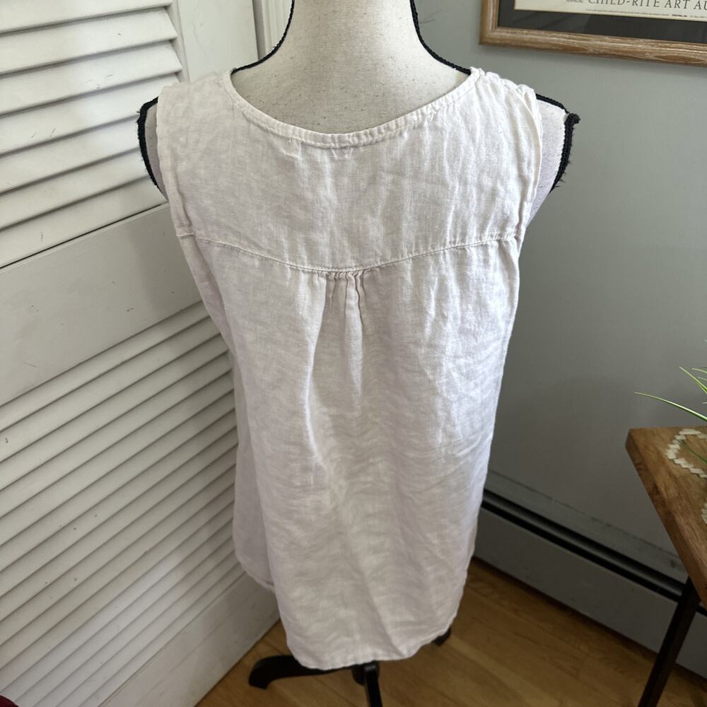 Laura Bianchi Top Womens Large Off White Beige Linen Sleeveless Coastal Italy - Picture 4 of 8